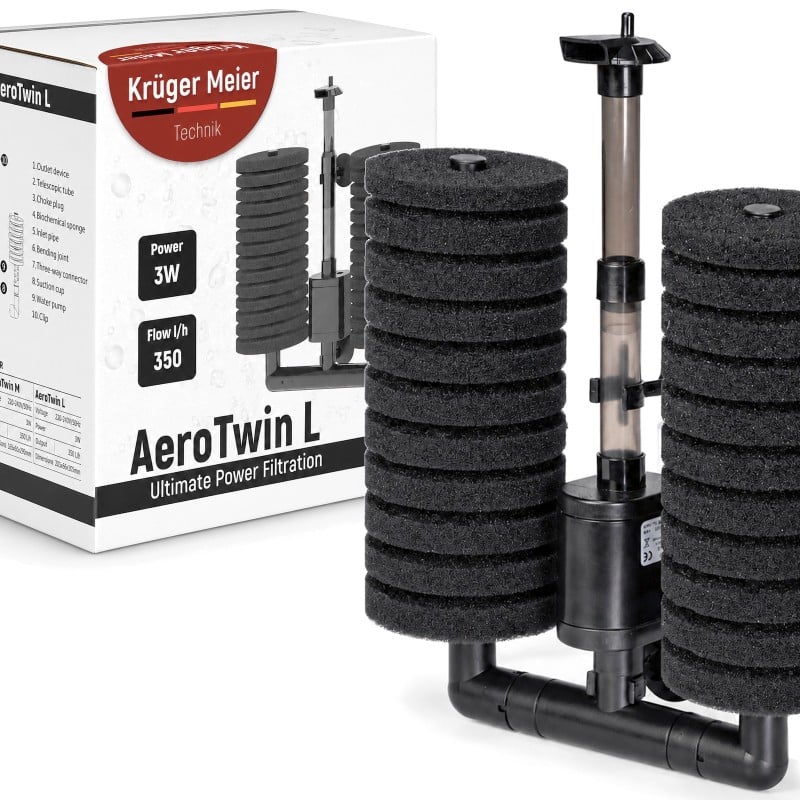 Kruger Meier AeroTwin L — filtre intérieur à mousse pour aquarium 60-120 L