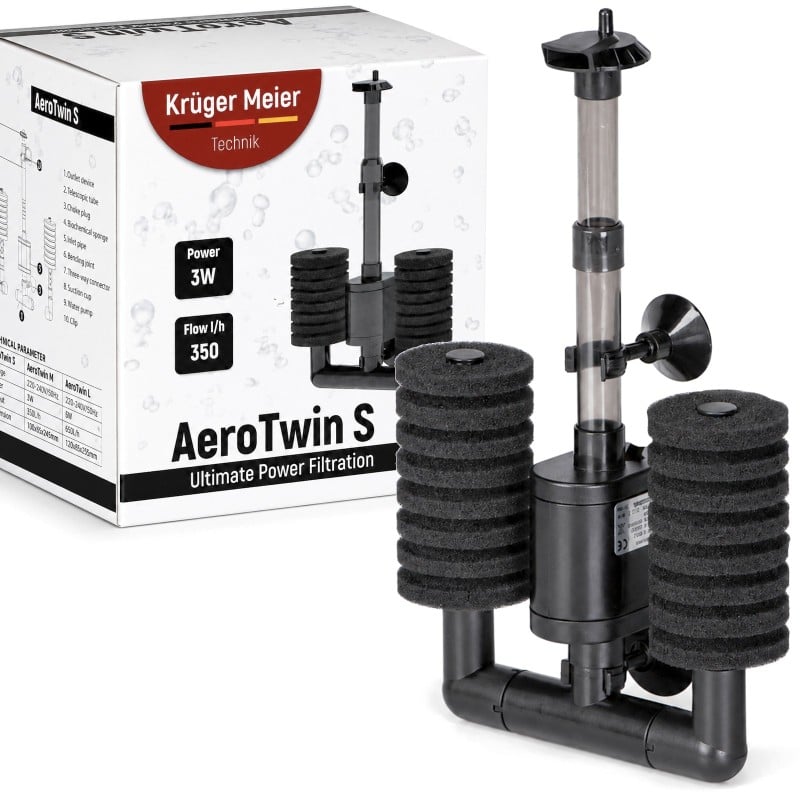 Kruger Meier AeroTwin S — filtre intérieur à mousse pour aquarium